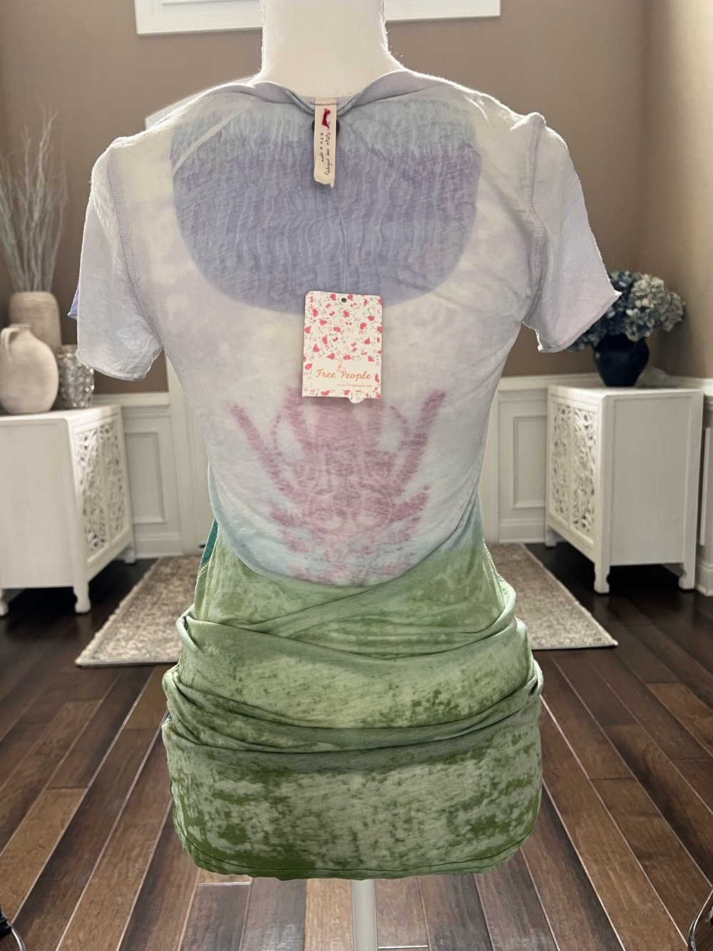 NWT Vintage Free People Women Ombré Purple Blue Green Short Sleeve Top Graphic M - Picture 6 of 11